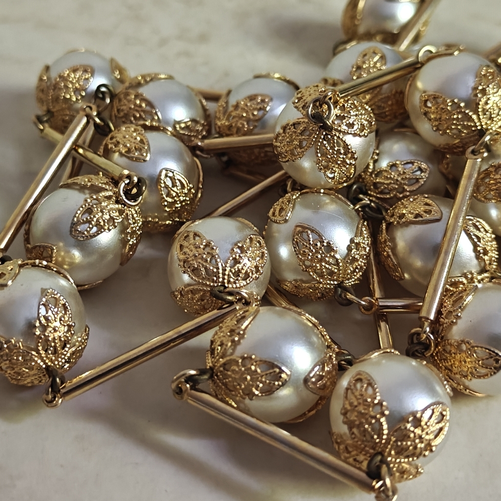 Vintage Gold Plated and Glass Pearl Necklace & Earrings